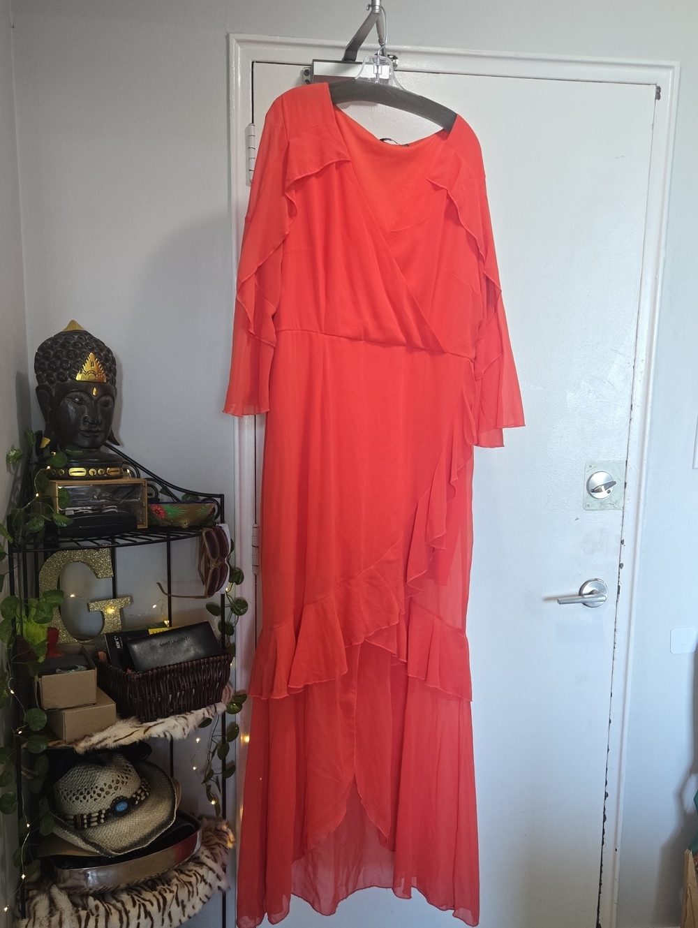 Boohoo Coral Ruffle Wrap Maxi Dress